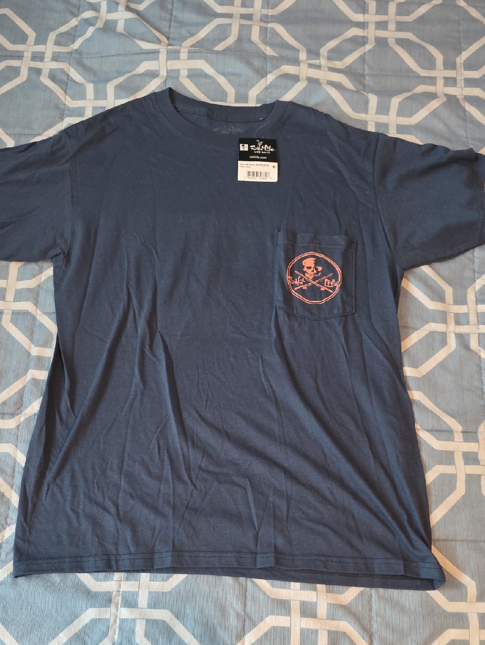 Salt Life Navy Short‑Sleeve Pocket Tee with Coral Skull Logo NWT medium